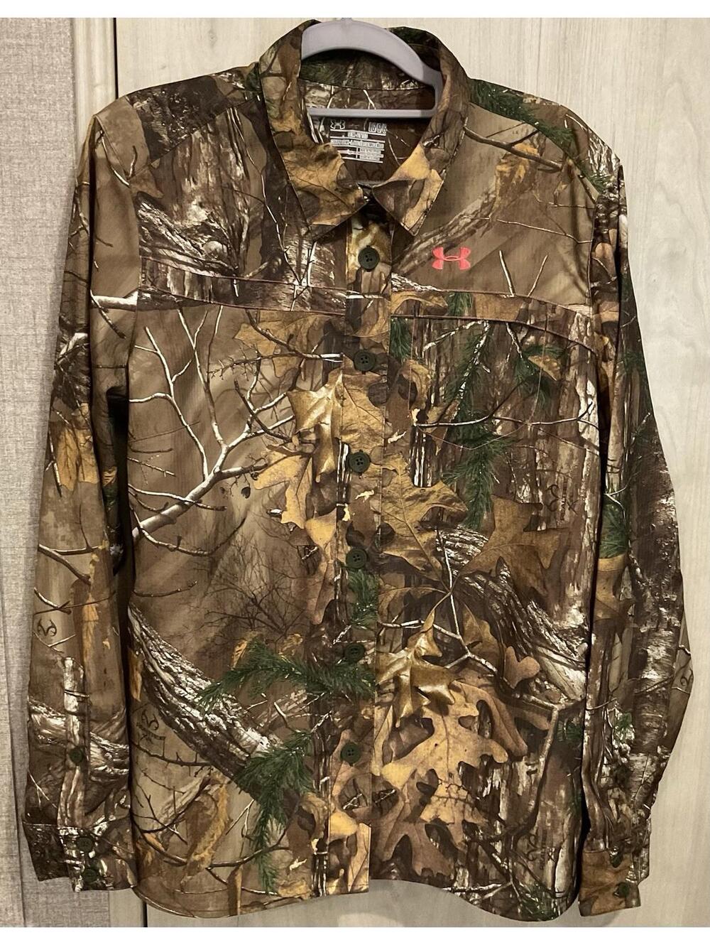 Under Armour Womens Long Sleeve Button Up Real tree Camo Shirt Size Lg